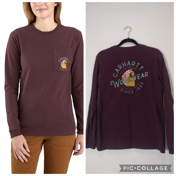 Carhartt Maroon Long Sleeve Rosie the Riveter Graphic Crewneck T-Shirt Size M - Picture 1 of 15